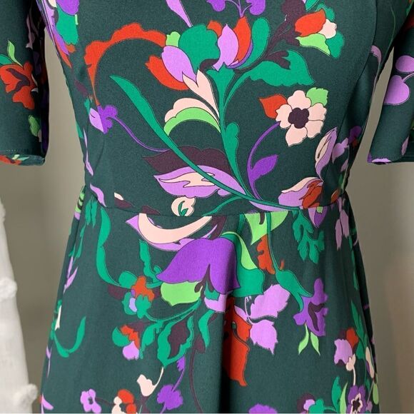 Kate Spade Fleur Nouveau dark green‎ floral smocked ruffle mini dress size 0 - Picture 5 of 17